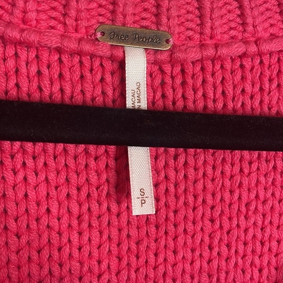 Free People | Pink V-Neck Chunky Knit Oversized Alli Sweater Size Small - Picture 4 of 7